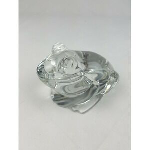 Vtg glass frog signed 1988 FM lead crystal paper weight Austria office farm